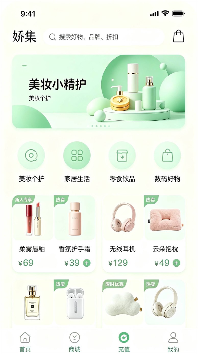 娇集 App 首页：智能推荐、精选专场与新品专区